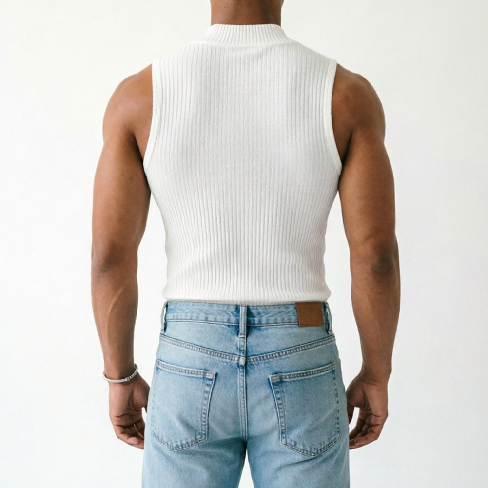 Men&rsquo;s Ribbed Half Turtleneck Sleeveless Tank Top Vest for Casual Streetwear