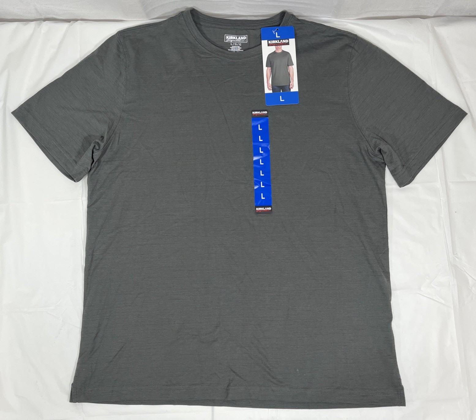 Kirkland Signature 100% Pima Cotton Slub Tee, Men&rsquo;s Large, Gray, NEW