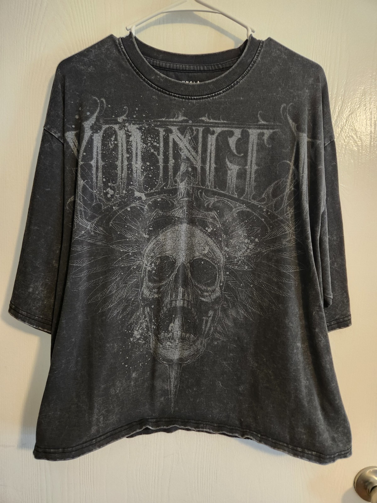 YoungLA 4021 Skull Dagger Graphic T-Shirt Black Acid Wash Men&rsquo;s L Oversized YLA
