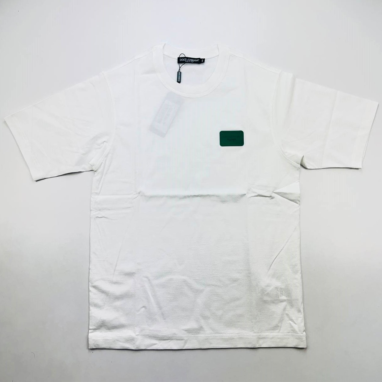 DOLCE & GABBANA Men&rsquo;s Branded Tag Logo Plaque Cotton Oversized T-Shirt – White