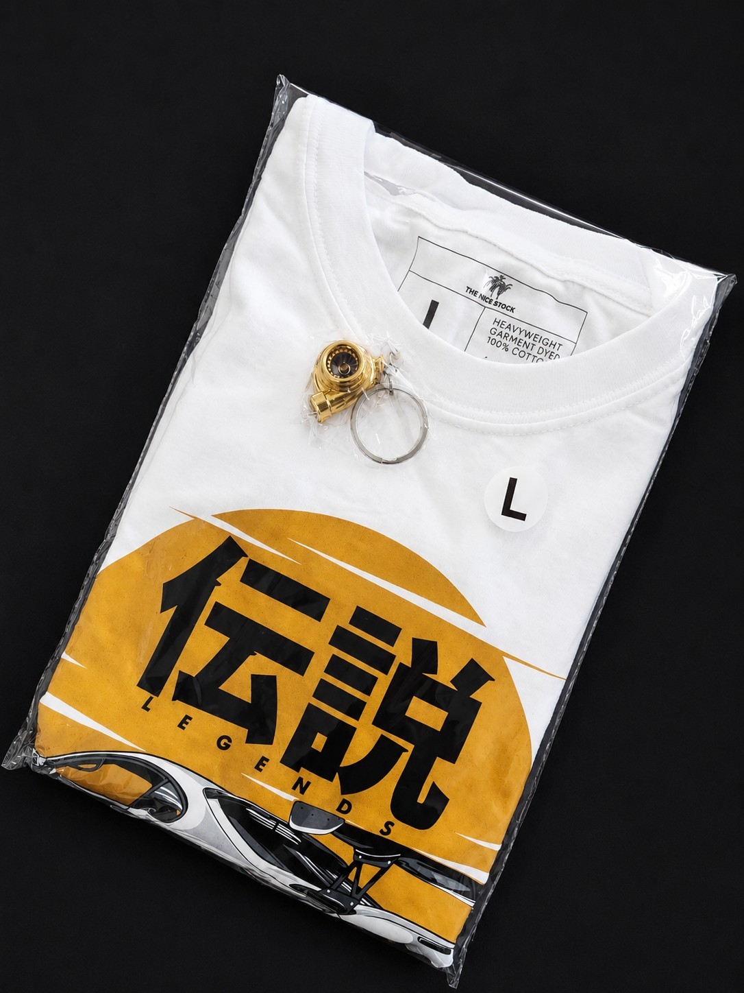 THE NICE STOCK White JDM Cars Graphic Cotton Crew Neck T-Shirt L and keychain