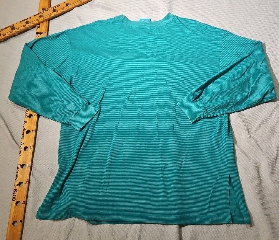 Vintage On Your Mark Shirt Mens XL Blue Teal Striped Preppy Casual Normcore Tee