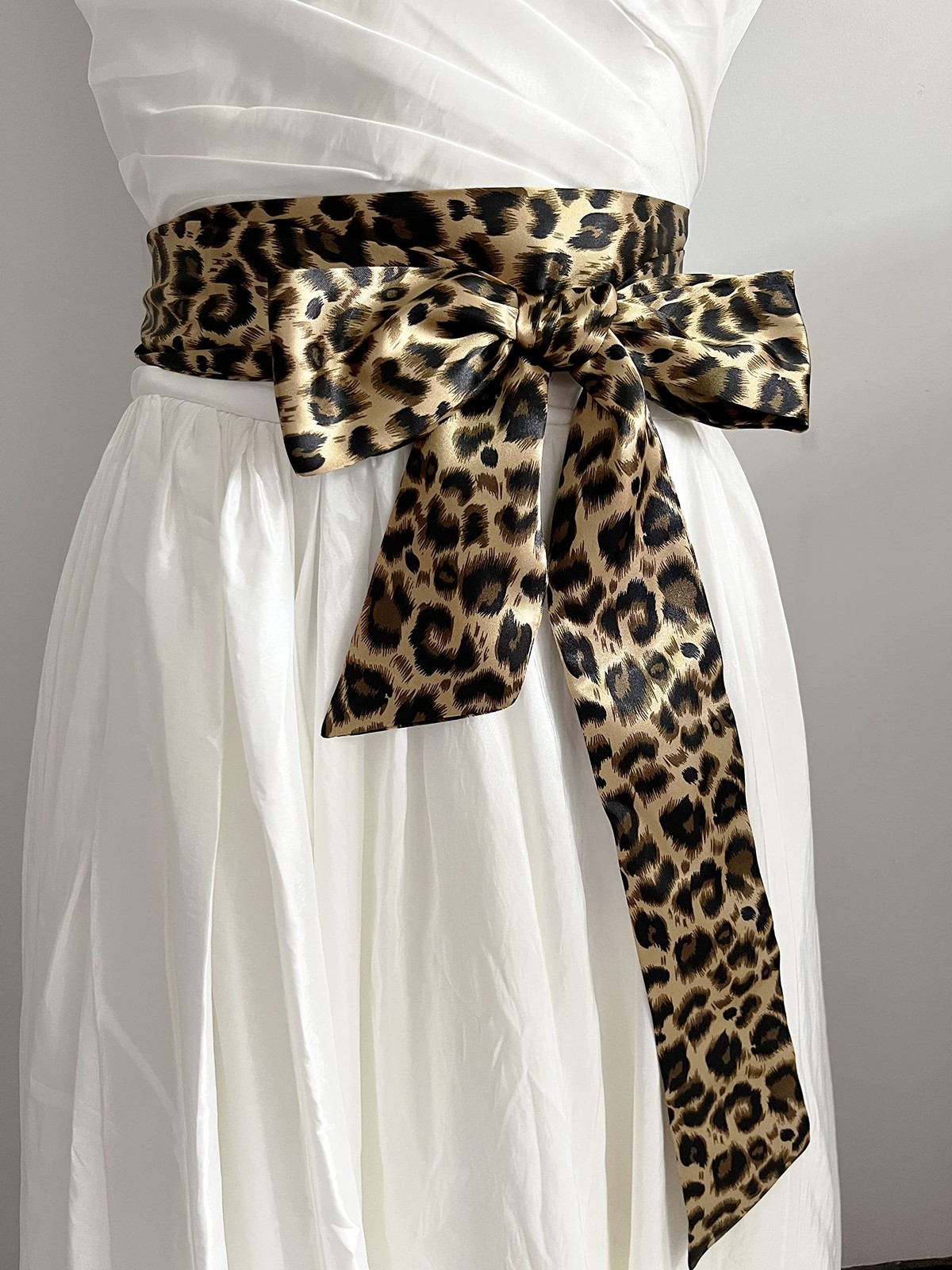 Leopard print dress sash bow sash (Champagne)
