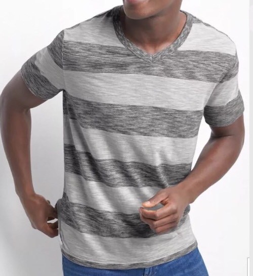 NWT Gap Rugby Stripe V-neck Slub Tee, Gray Stripe, Medium