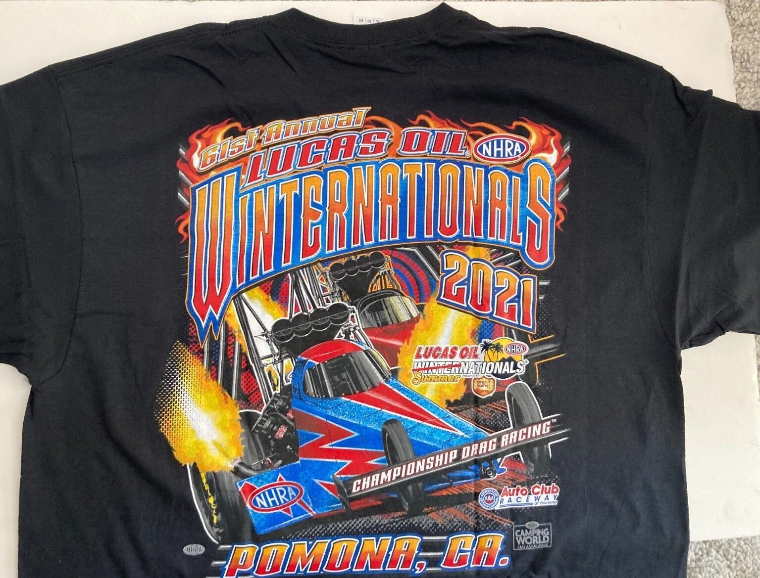 NHRA 2021 Lucas Oil Summer Nats Pomona (014) Cotton T-shirt. PLUS *FREE* HAT!