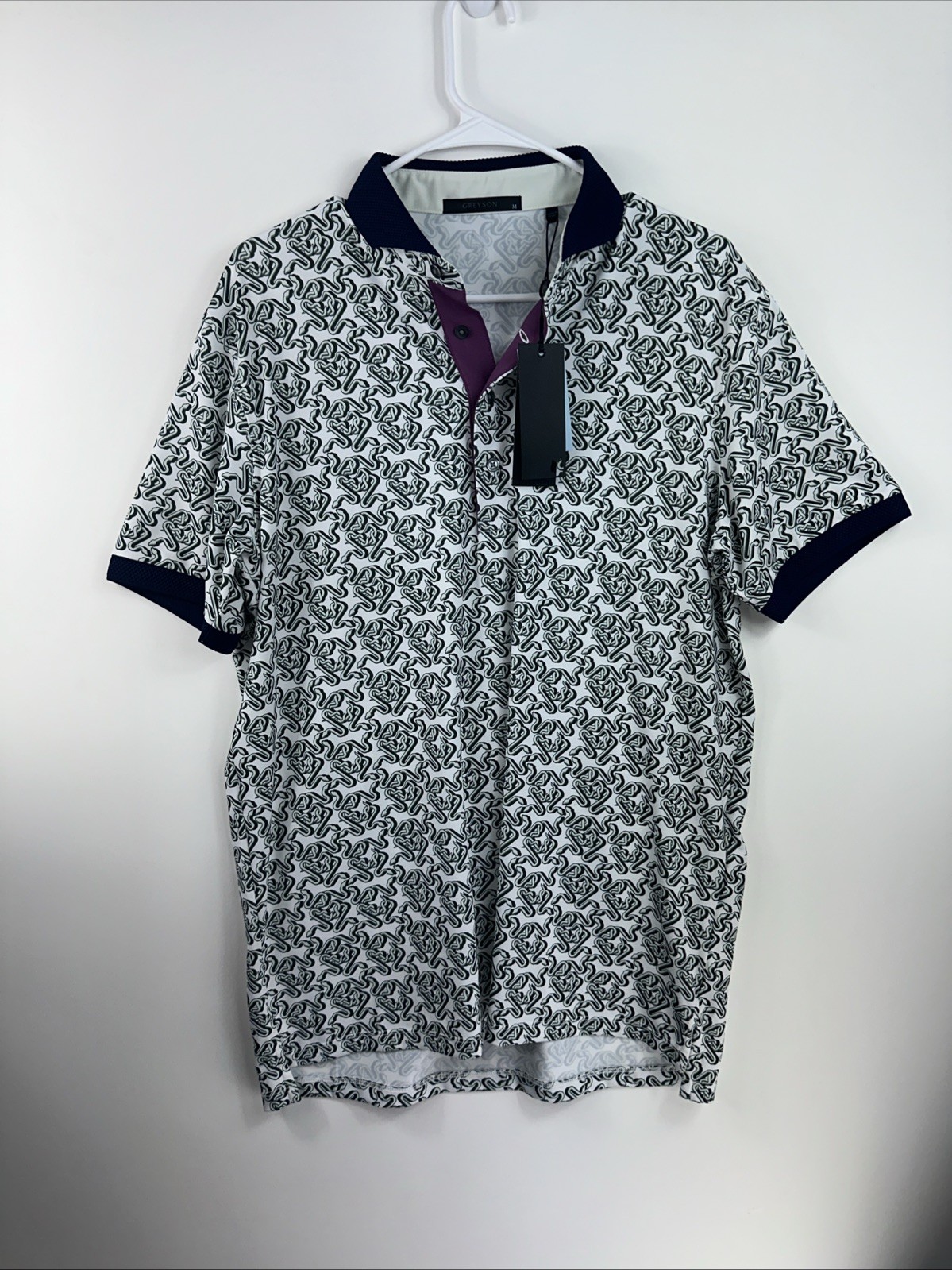 NWT Greyson Men’s Medium Interwined AOP MSP25K24 944 Willow Tan Gold Polo $118