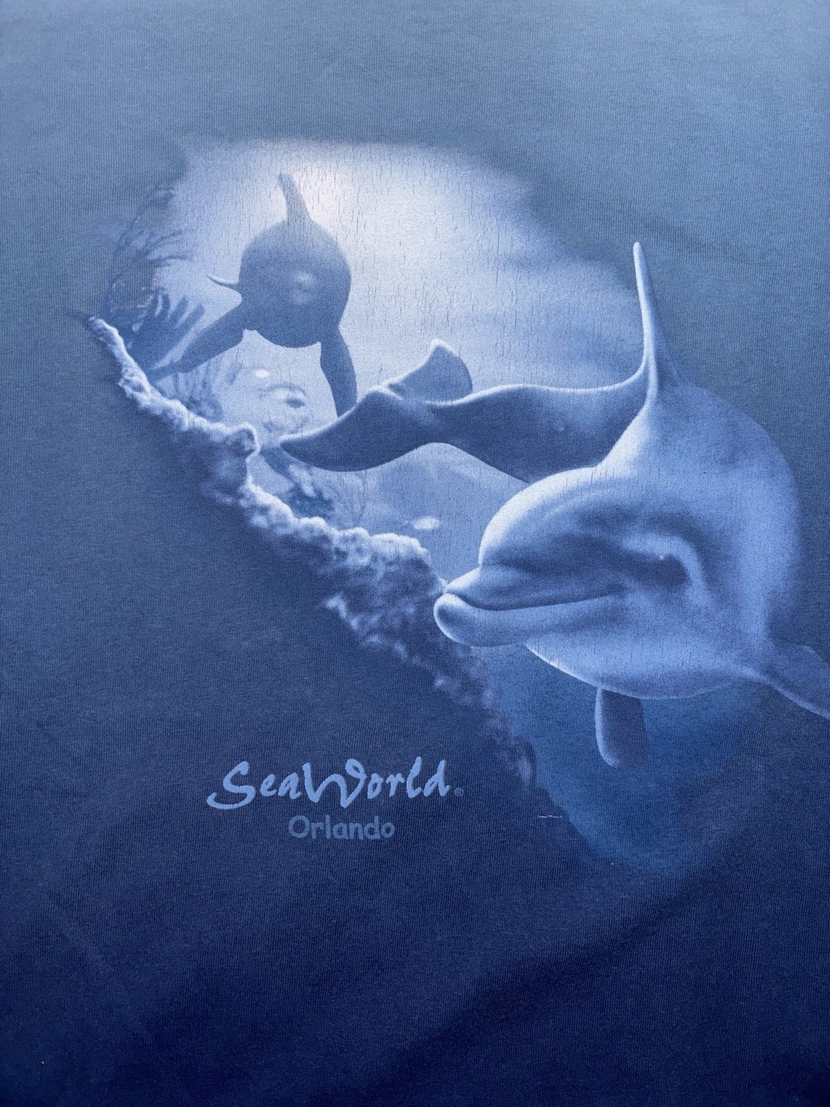 Vintage Sea World Dolphin Shirt Mens Large Two-tone Aquatic Blue