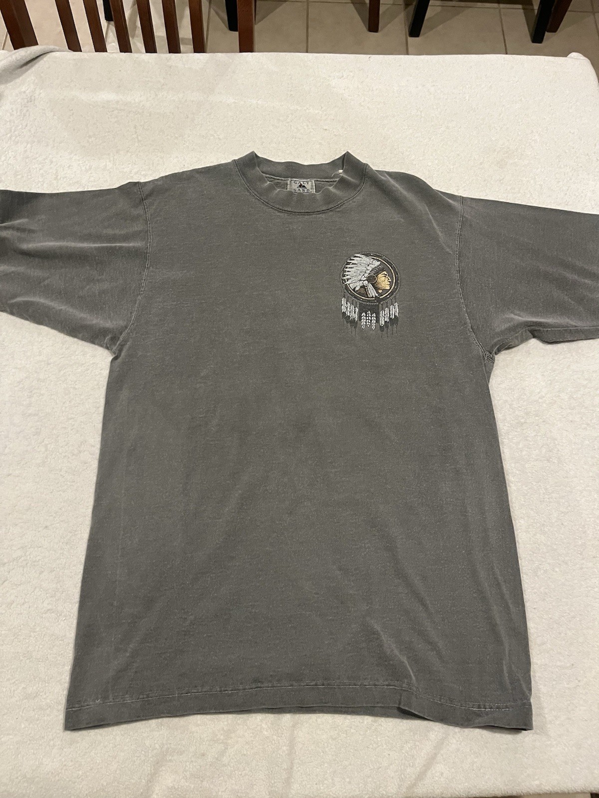 Vintage Galt Sand T Shirt Native American 2 Sided Sz Medium Weathered Gray