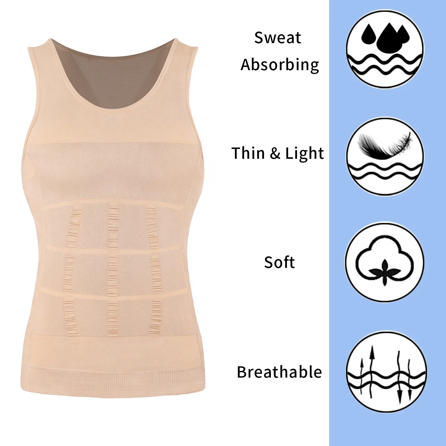 3 Pack Men&rsquo;s Compression Shirt Slimming Body Shaper Vest Tummy Control Shapewear