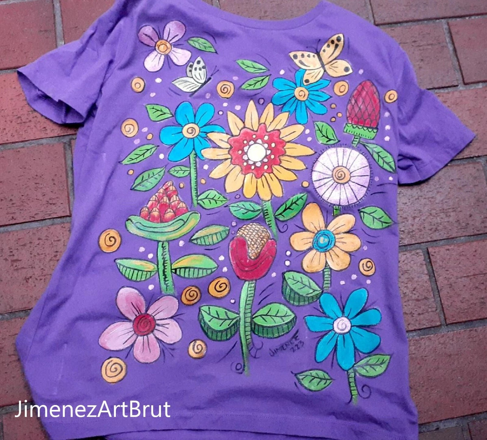 Hand Painted T-Shirt, Hand Painted Flowers, Woman&rsquo;s Size Med.,