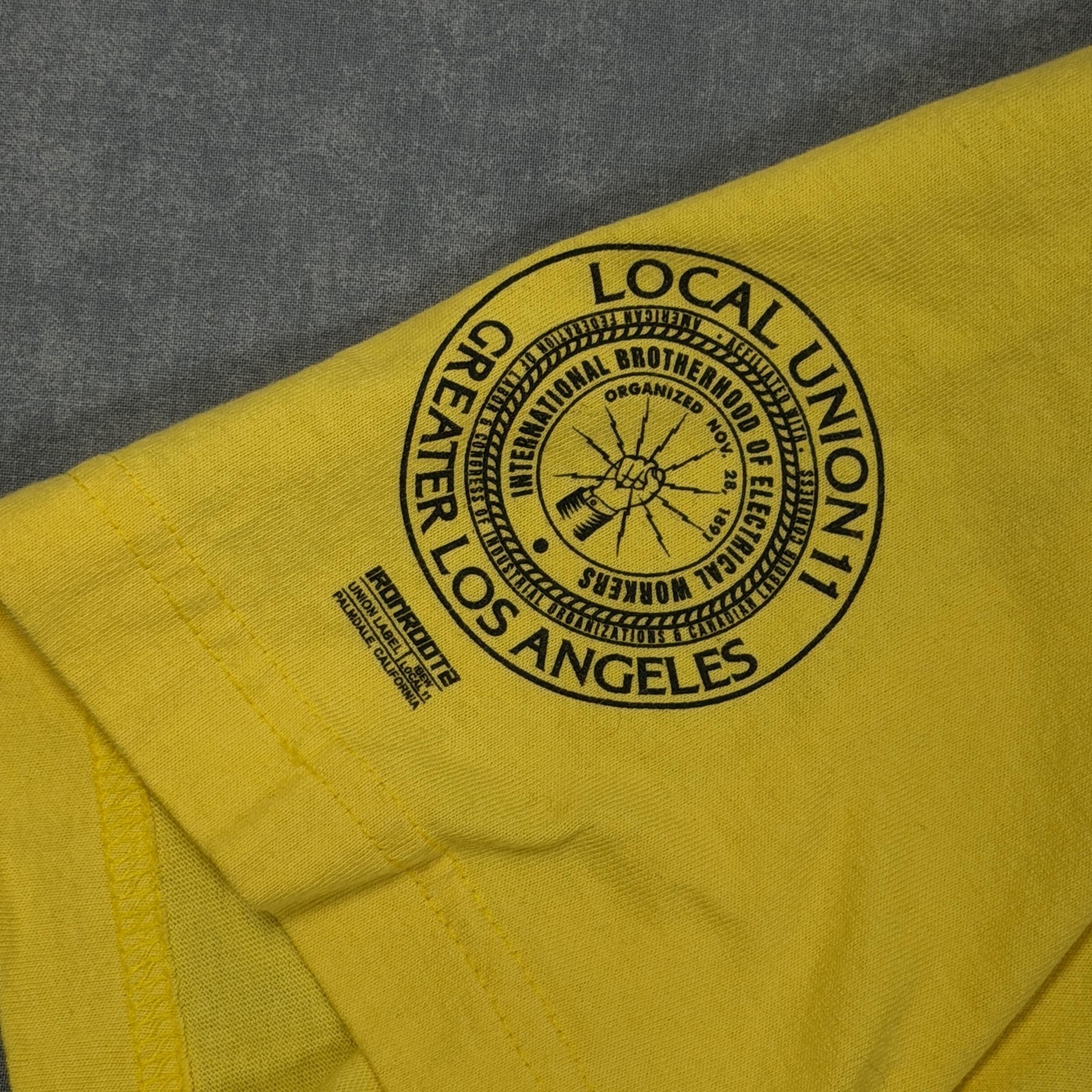 Bayside Shirt Mens XL Yellow IBEW Local 11 May Day BBQ Cornhole Graphic Tee