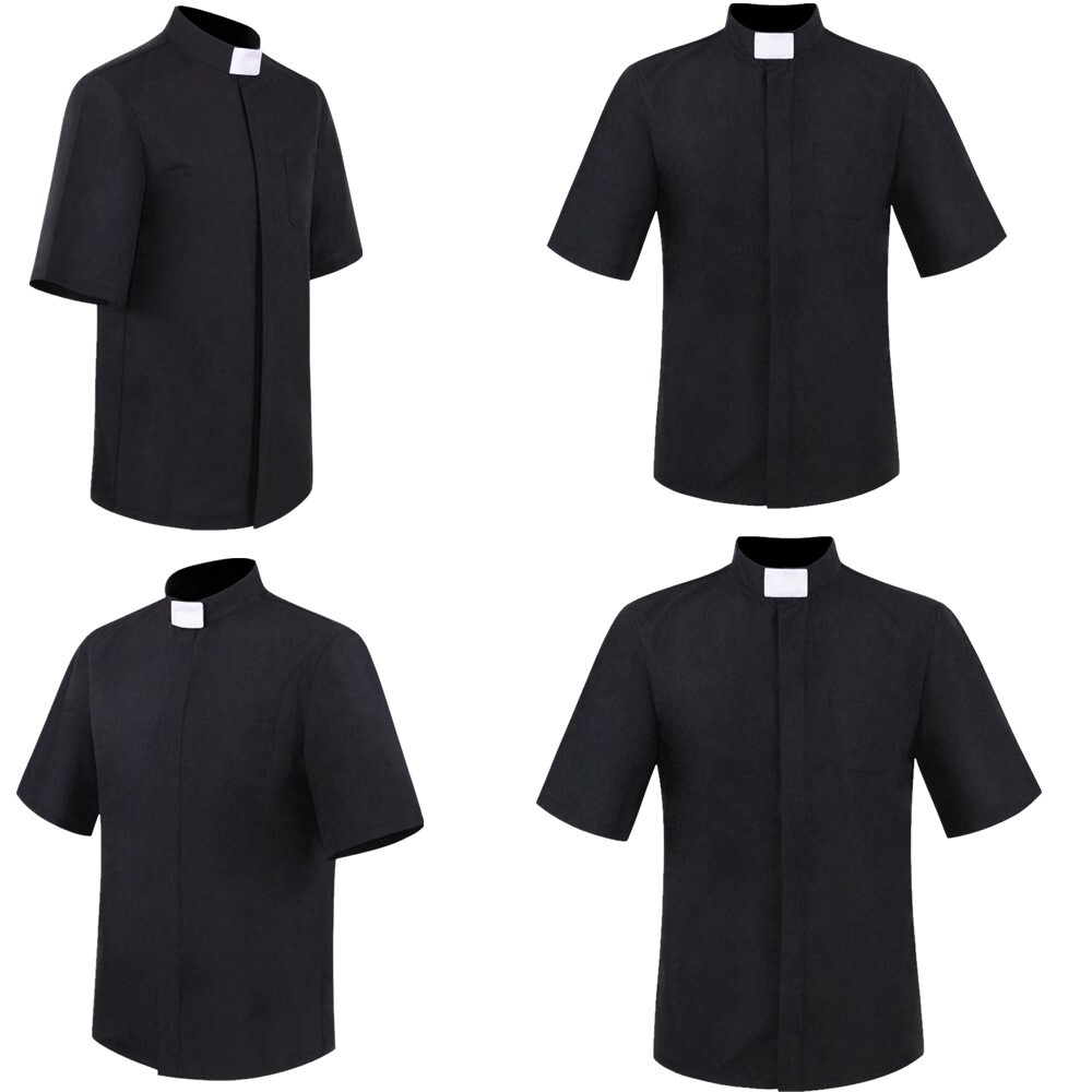 US Men&rsquo;s Priest Clergy Shirt Short Sleeves Stand Collar for Pastor Preacher Tops