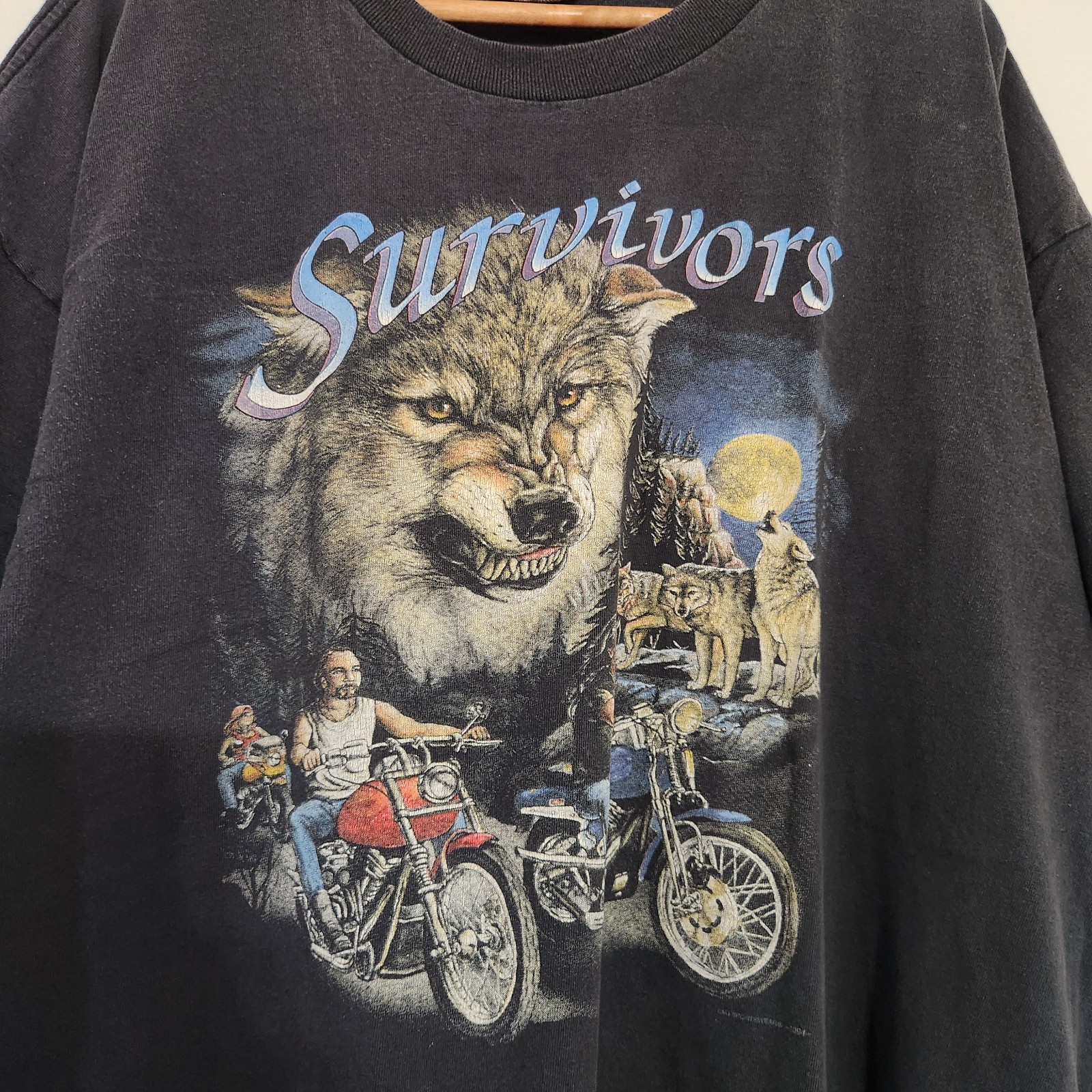 Vintage 90&rsquo;s Survivors Wolf Pack Biker Tee Harley Vibes Men&rsquo;s XXL
