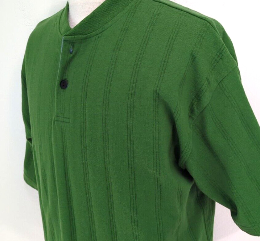 VTG 80s 90s COLUMBIAKNIT Henley T-Shirt Men&rsquo;s Size M Green Ribbed USA MADE ~NEW*