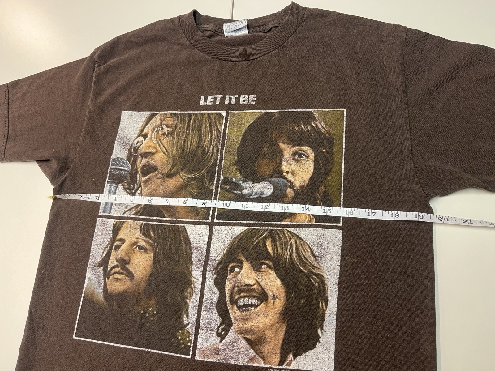Vintage Beatles Let It Be T Shirt Mens Medium Brown Fade Rock Band Tee Y2K