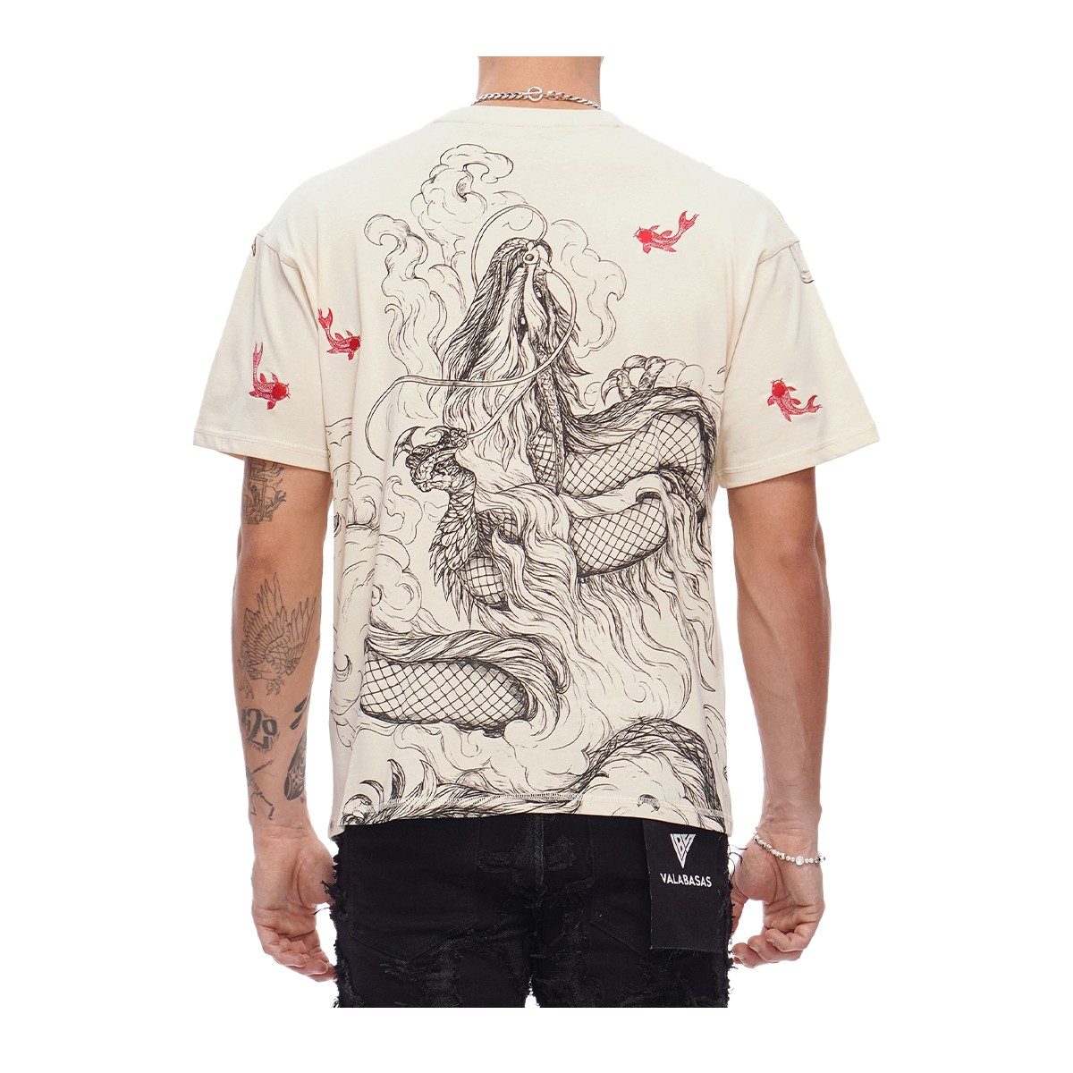Valabasas Crew Neck T-Shirt Mythic Flow Mens Beige VLBS-VT1-1098