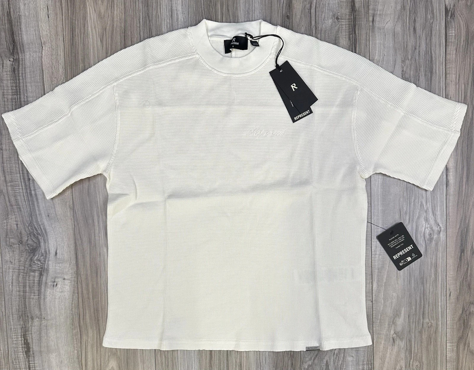 Represent Waffle T-Shirt Flat White Mens Size Small Oversized Boxy Fit NEW