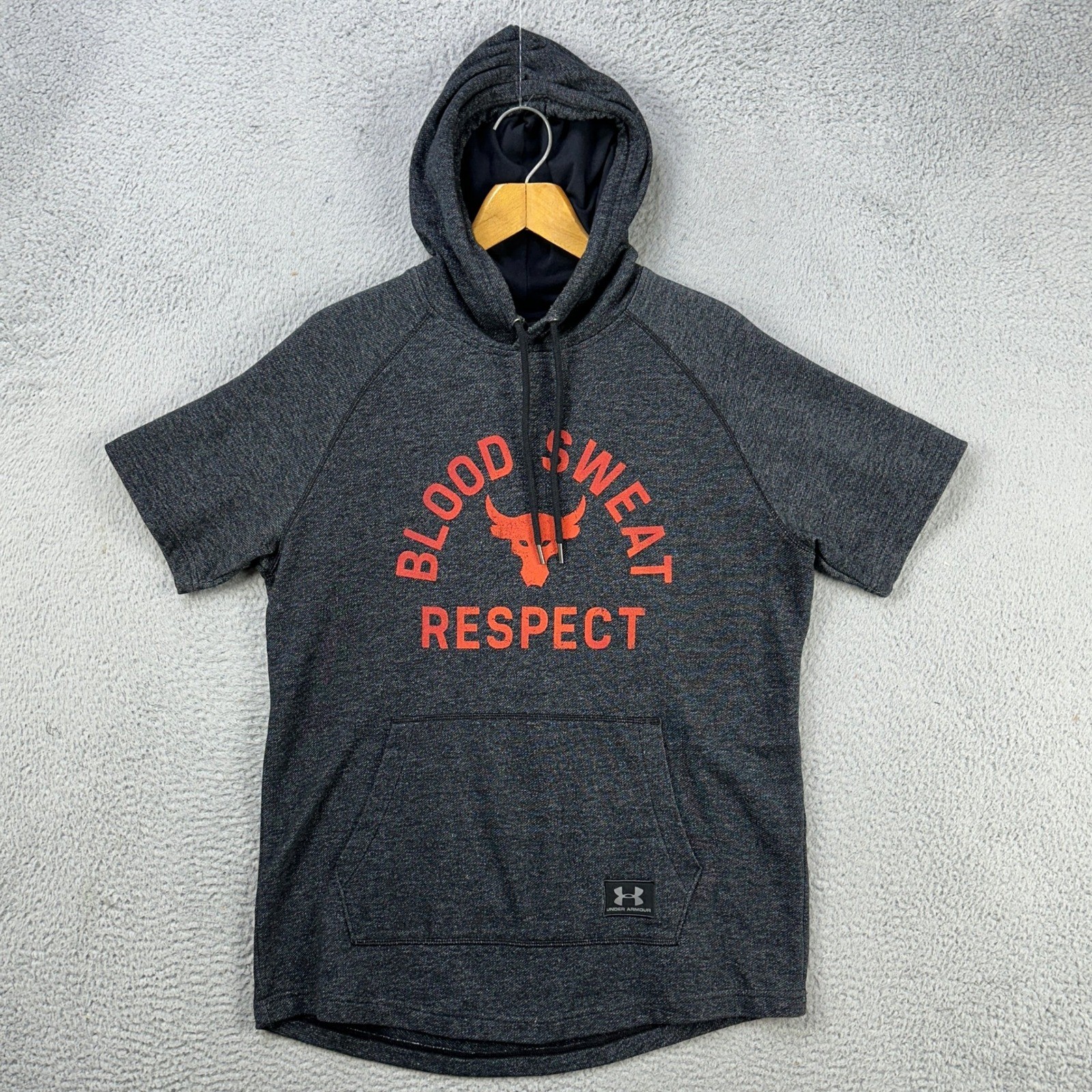 Under Armour Shirt Hoodie Mens Large Gray Project Rock Drawstring Short Sleeve