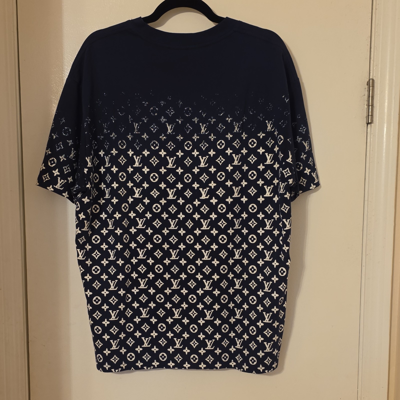 Louis Vuitton Men&rsquo;s Blue/White Monogram Logo Crew Neck Short Sleeve T-Shirt L