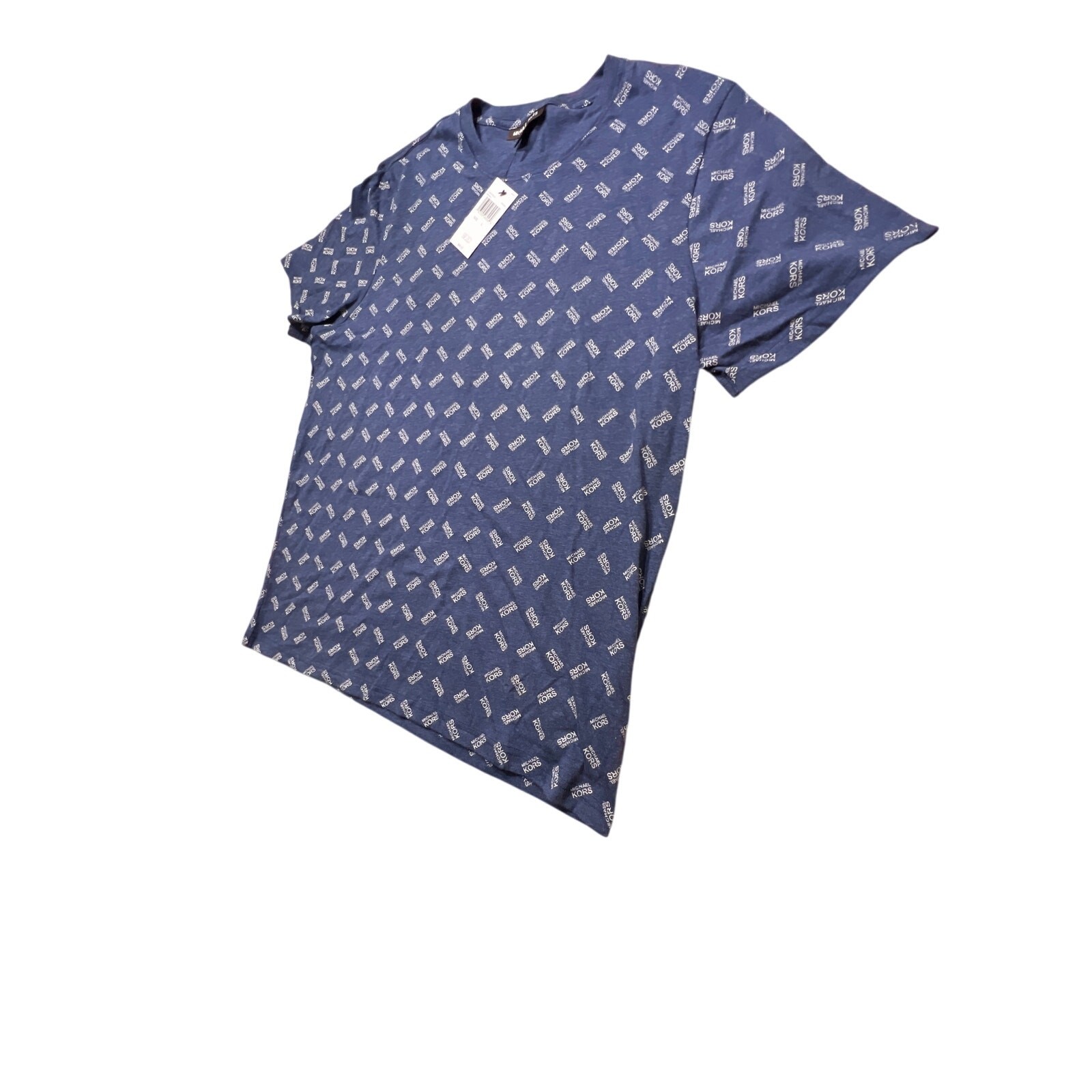 Michael Kors Men&rsquo;s Allover Print Indigo Blue White Shirt Tee Size Large L New