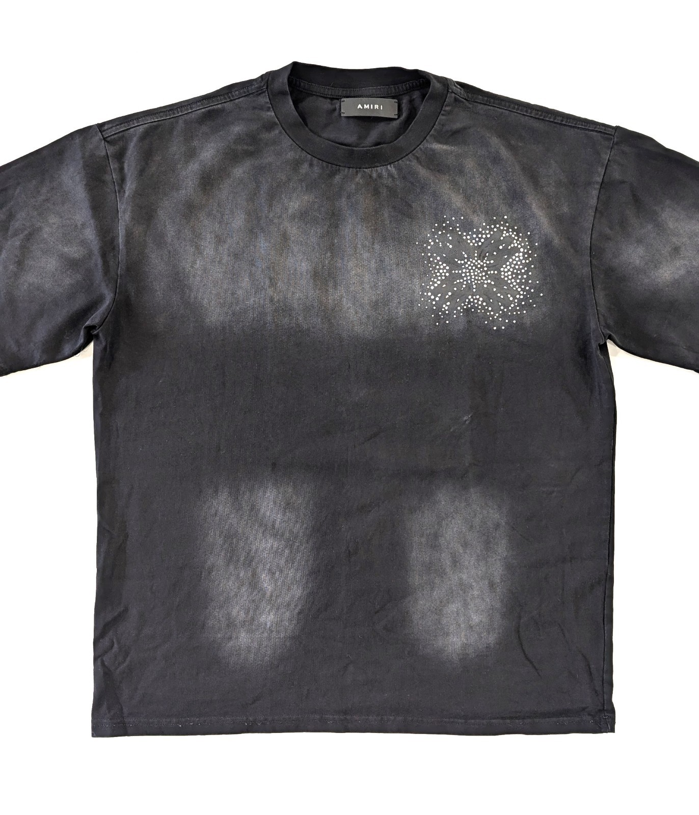 AMIRI Mens MA Quad Crystal T-Shirt Faded Black Size M Distressed Logo Tee Luxury