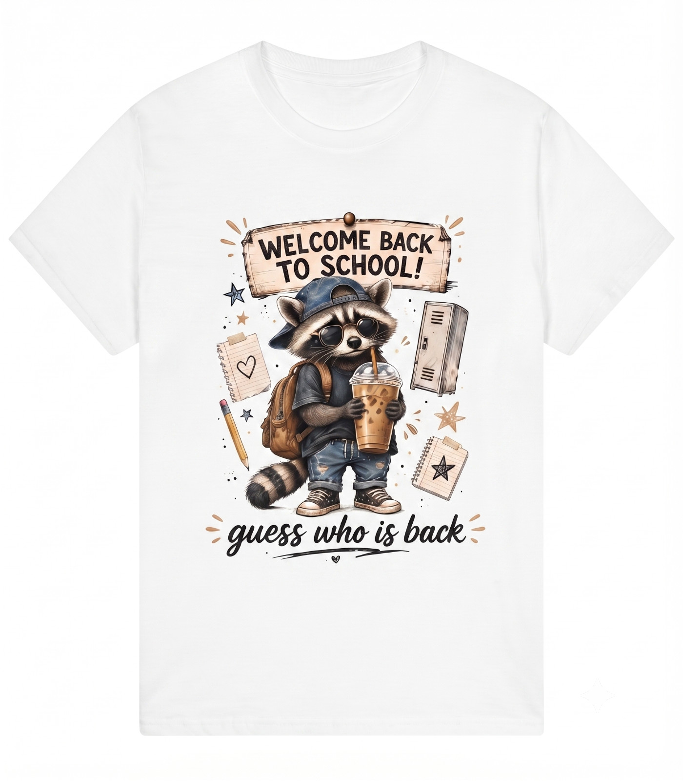 Back To School Teacher T Shirt Funny Raccoon Guess Who Is Back Iced Coffee Tee