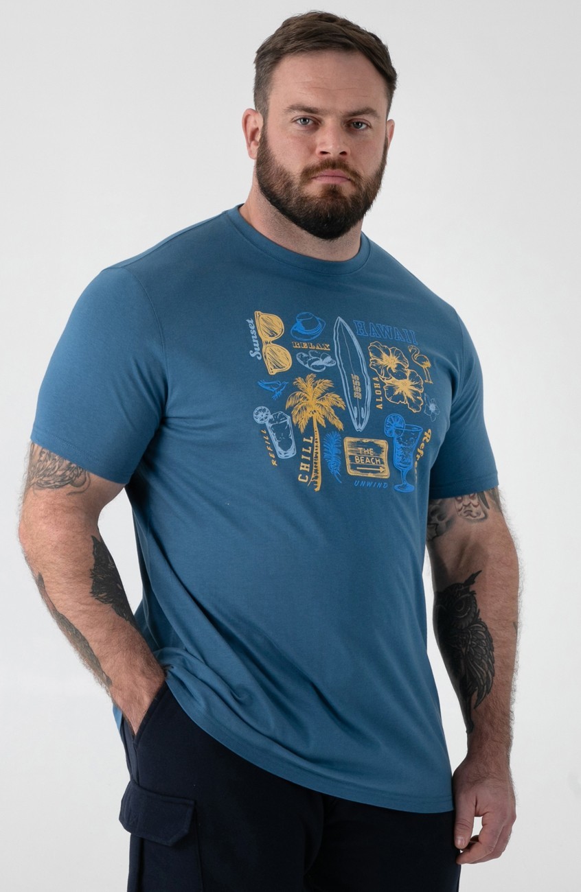D555 SUMMER BEACH PRINT T SHIRT – TEAL BIG SIZE 2XL 3XL 4XL 5XL 6XL