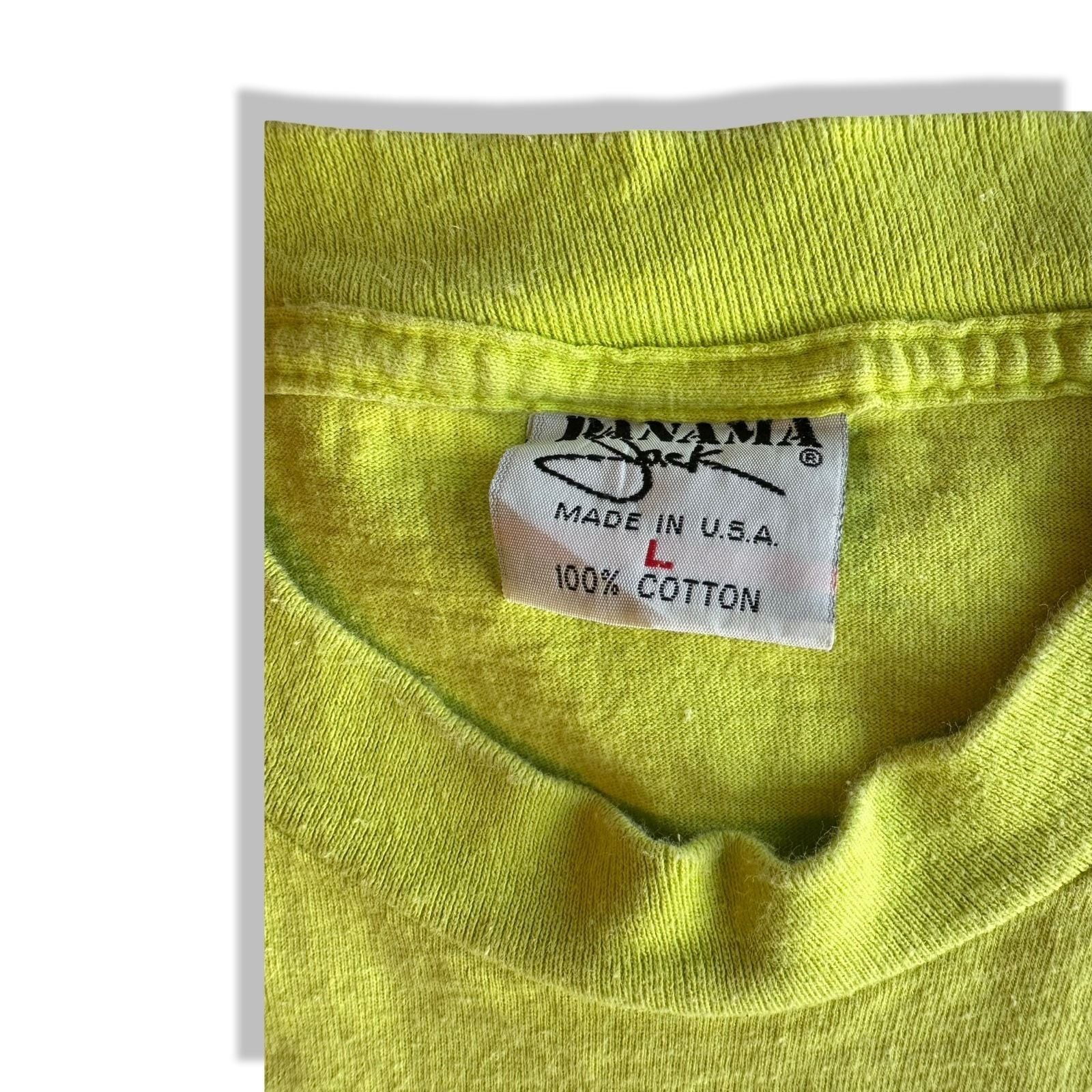 Vintage 90s Panama Jack Single Stitch T-Shirt Neon Yellow Size L