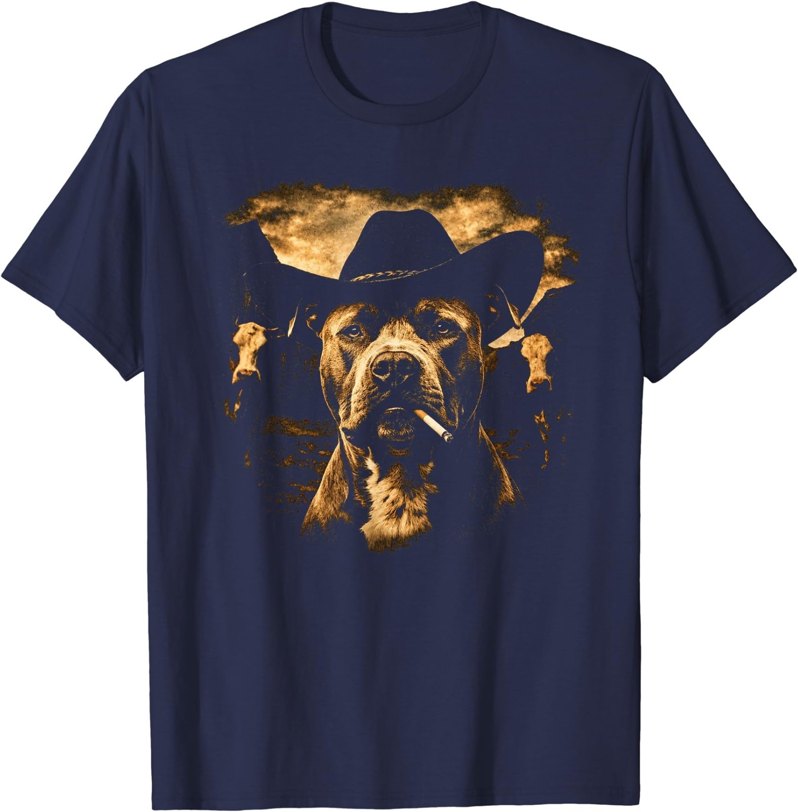 Pit Bull Western Graphic Cowboy Dog Smoking T-Shirt