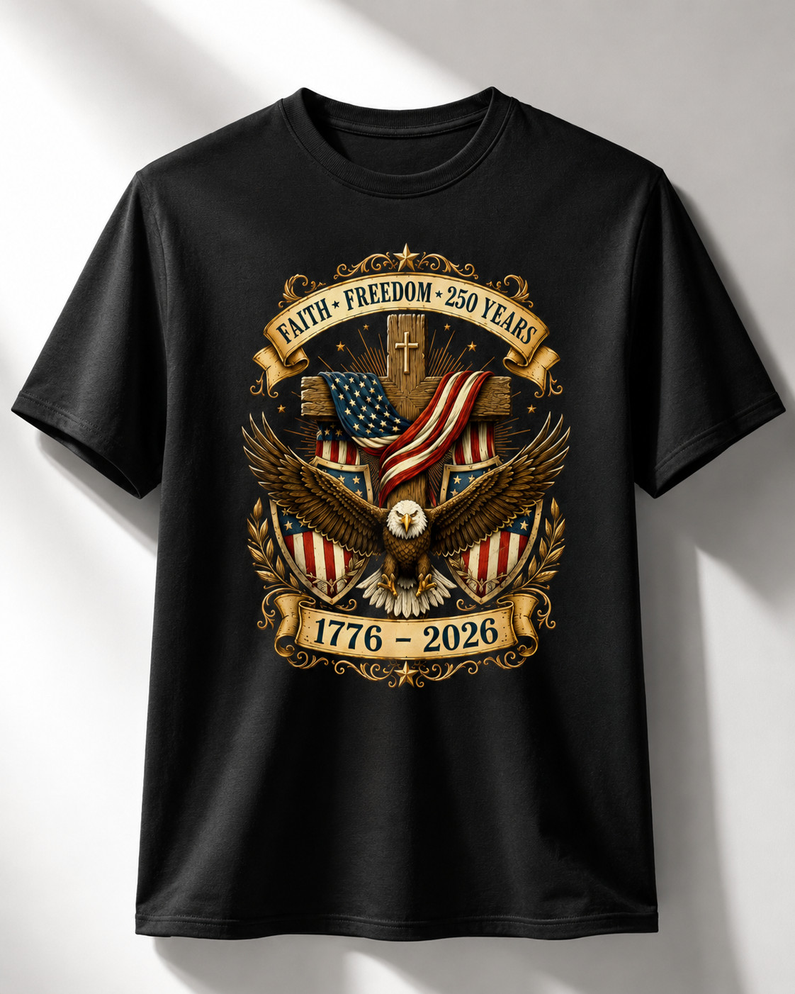 250 Years American Flag 250th Anniversary Faith Freedom Eagle Shirt