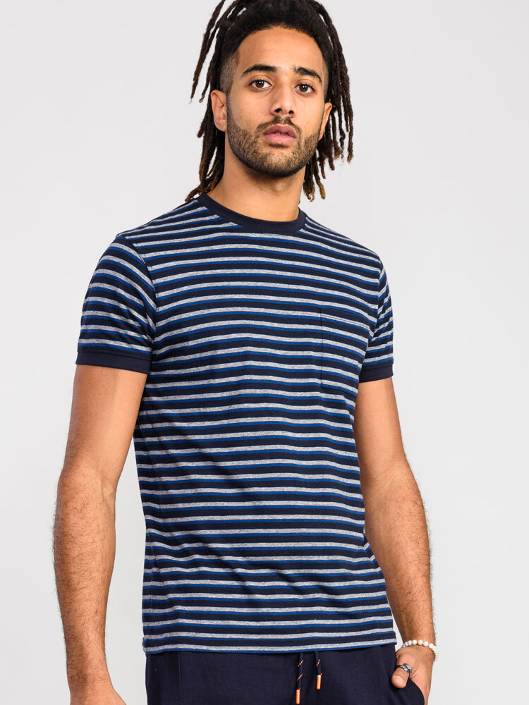 D555 Duke Big Mens Jacquard Stripe T-Shirt Navy 2XL 3XL 4XL 5XL 6XL (601301)