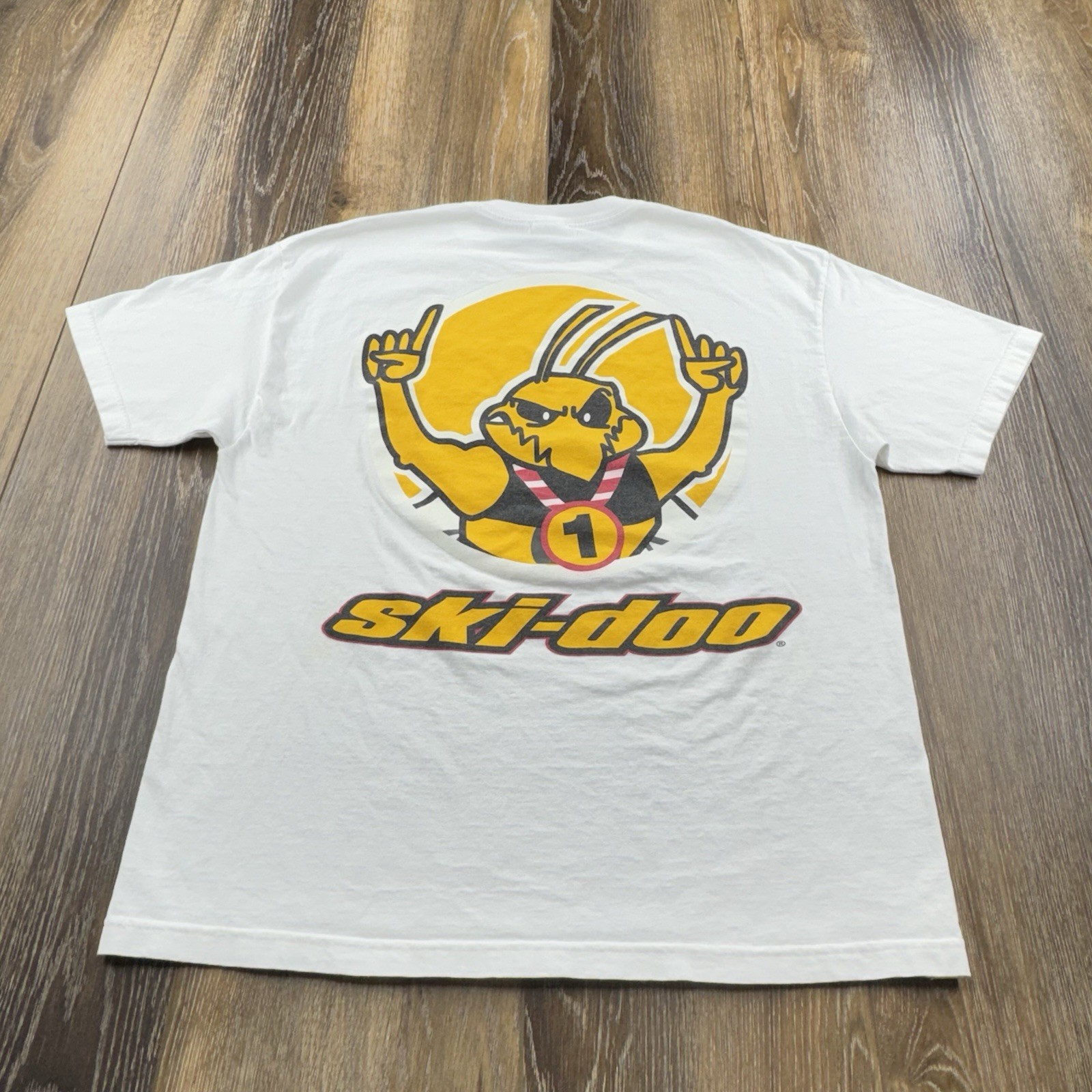 Vintage Ski-Doo Shirt Mens XL White Snocross Champion Racing Team Bee Snowmobile