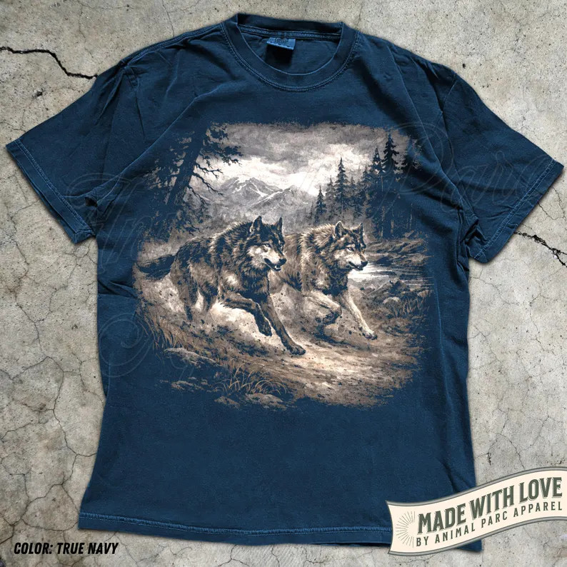 Vintage Wolves Running Comfort Tee Shirt Wild Animal Nature Graphic