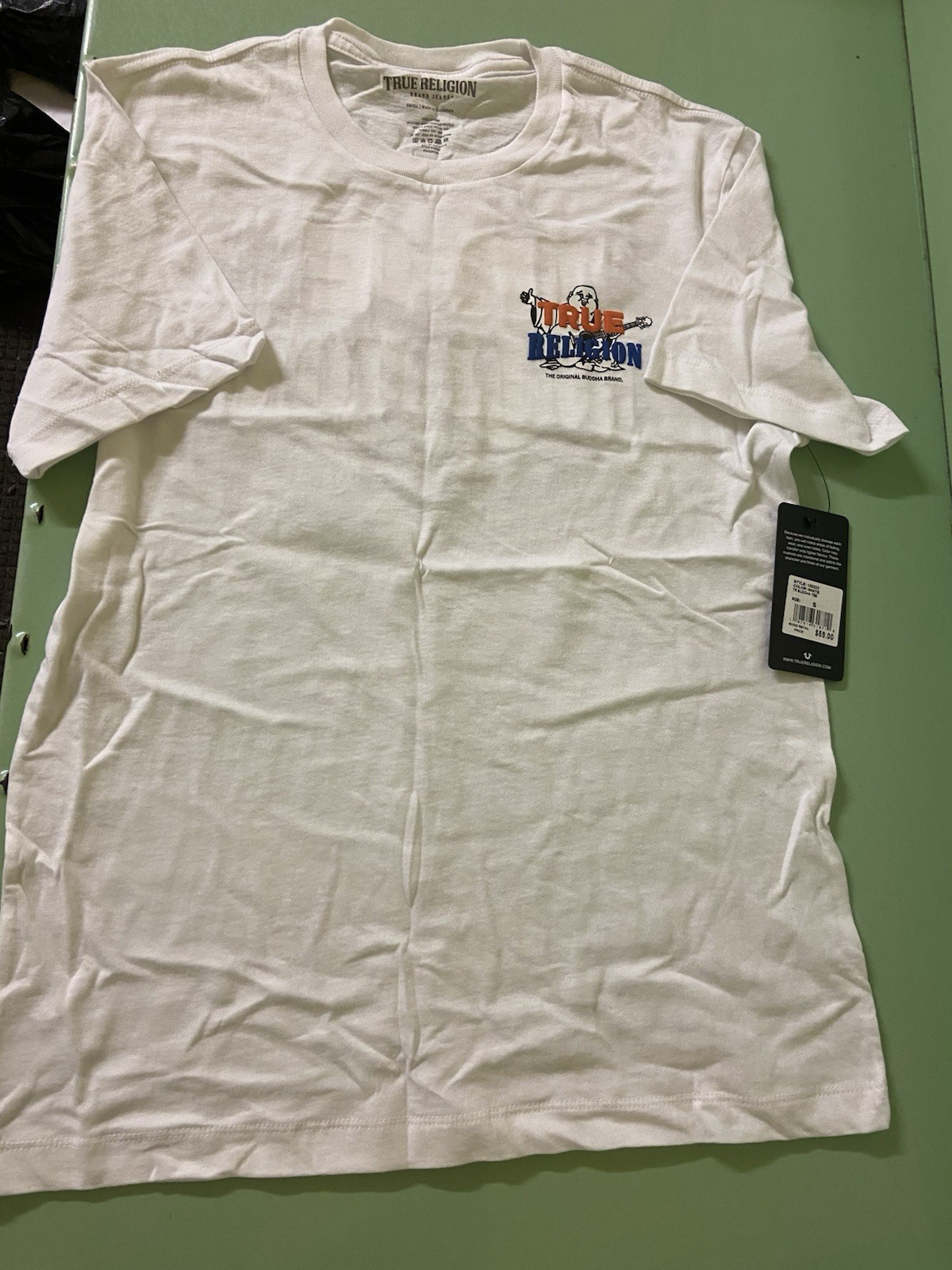 $59 TRUE RELIGION Men&rsquo;s White Puff Buddha Graphic Print T-Shirt Size small NWT