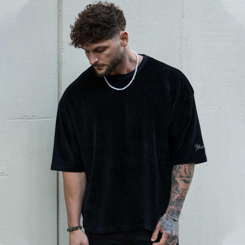Men&rsquo;s Trend Loose Solid Color Crewneck Cotton Short Sleeve T-shirt Top