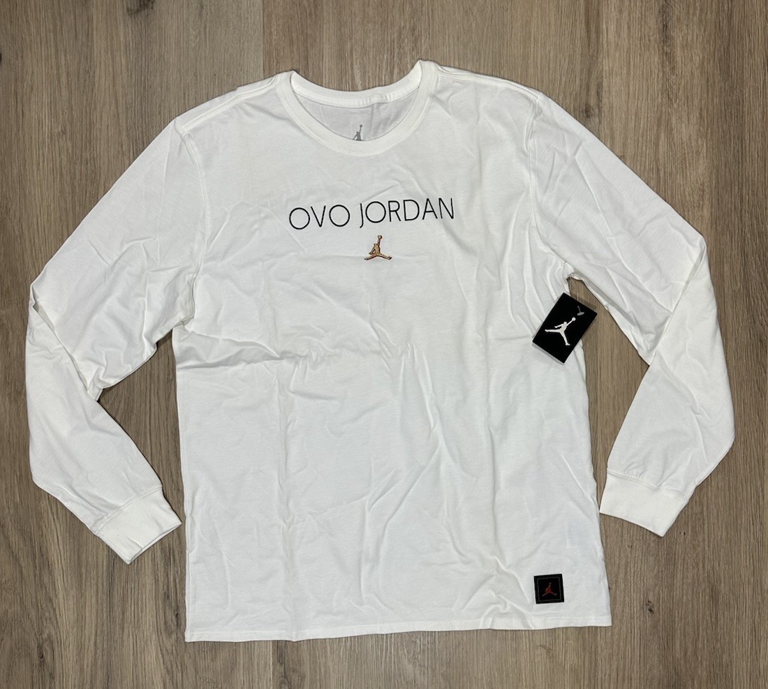 Nike Air Jordan Drake OVO Long Sleeve Tee Shirt White 886546-100 Size XL