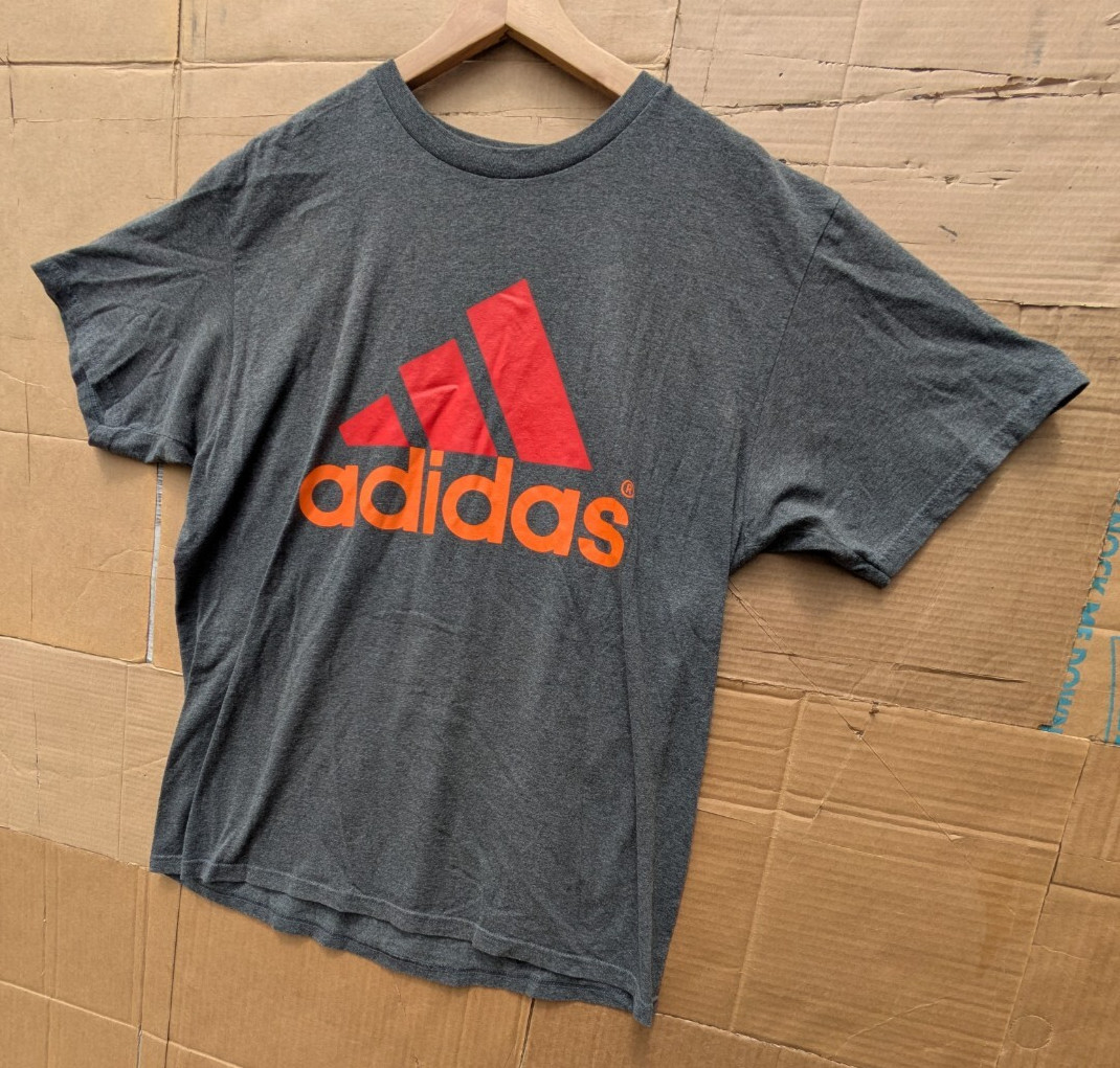Adidas Go-To Tee Gray T-Shirt Men&rsquo;s L Red Orange Logo Cotton Blend 50/50