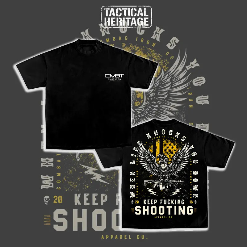 COMBAT IRON APPAREL Eagle Keep Shooting Double-Sided T-Shirt, Vintage Soaring Ea