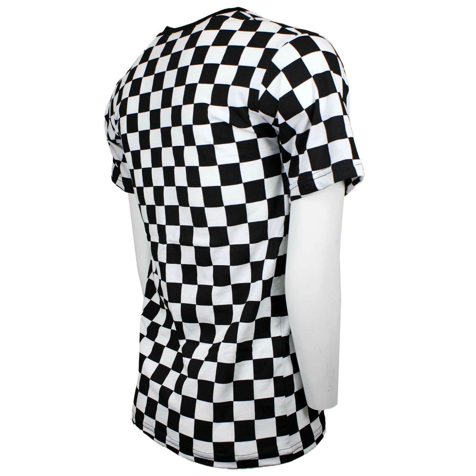 Adult Men&rsquo;s RAD 80&rsquo;s Short Sleeve PUNK Checkered Shirt Black White S M L XL 2XL
