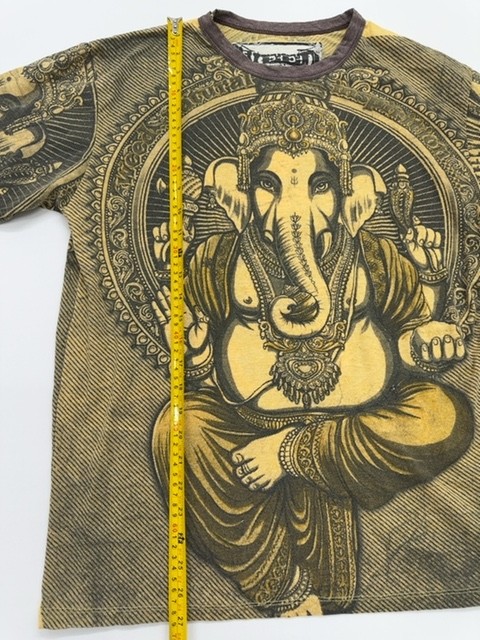 Mens Brown Ganesha Graphic T-Shirt Kids Crew Neck Cotton Size Medium