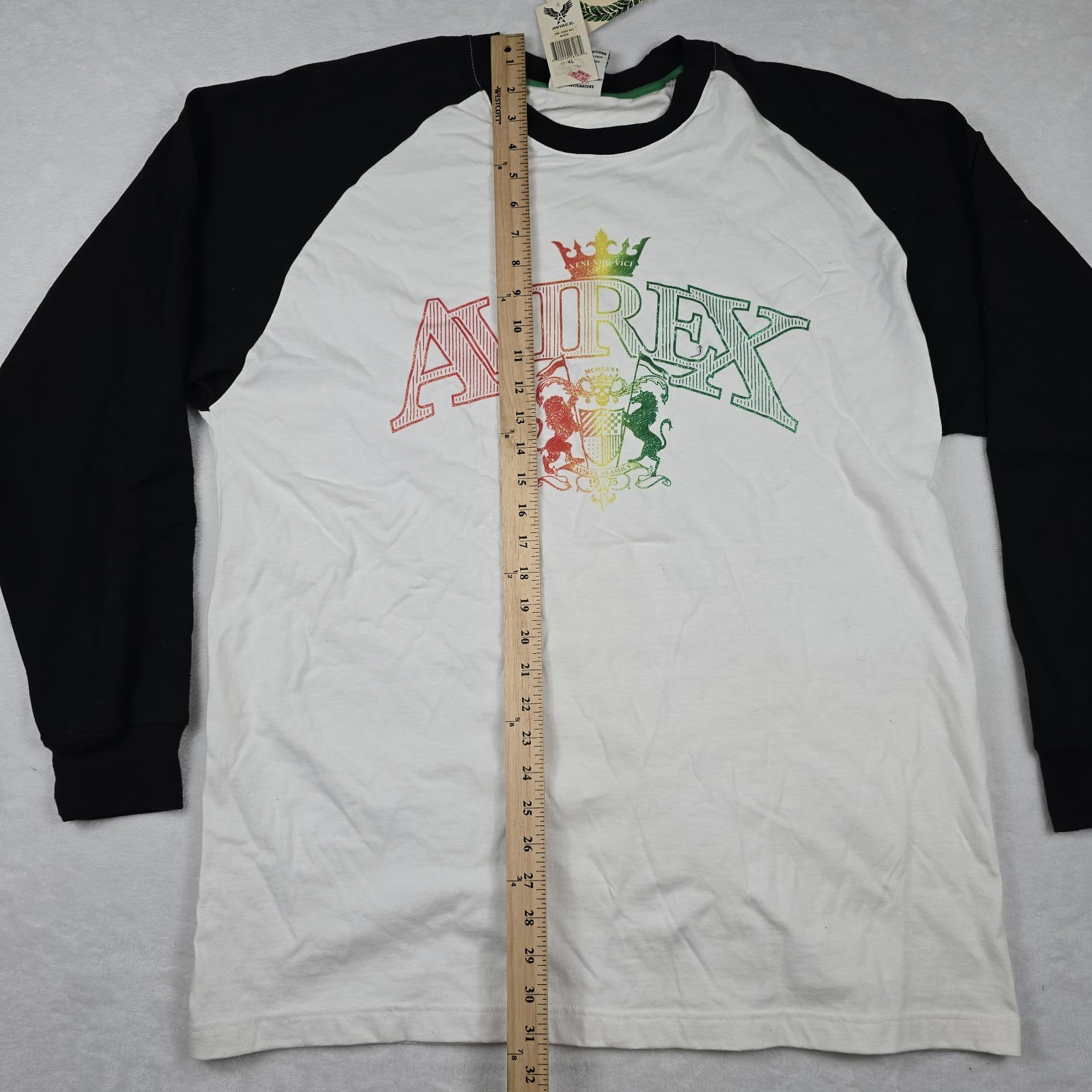 Avirex Vintage Men&rsquo;s Size Extra Large XL Long Sleeve Rasta Logo Shirt New Flaws
