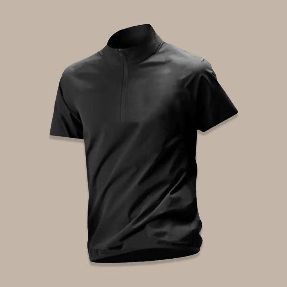Loose Fit Men&rsquo;s Polyester 95% Spandex 5% Half-Zip Stand Collar T-Shirt Top