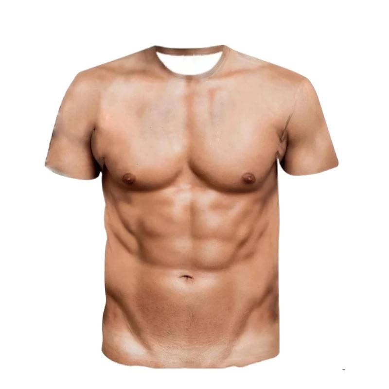 Men&rsquo;s Summer Strong Muscle 3d Print T-shirt Funny Short Sleeve Tattoo Tops New
