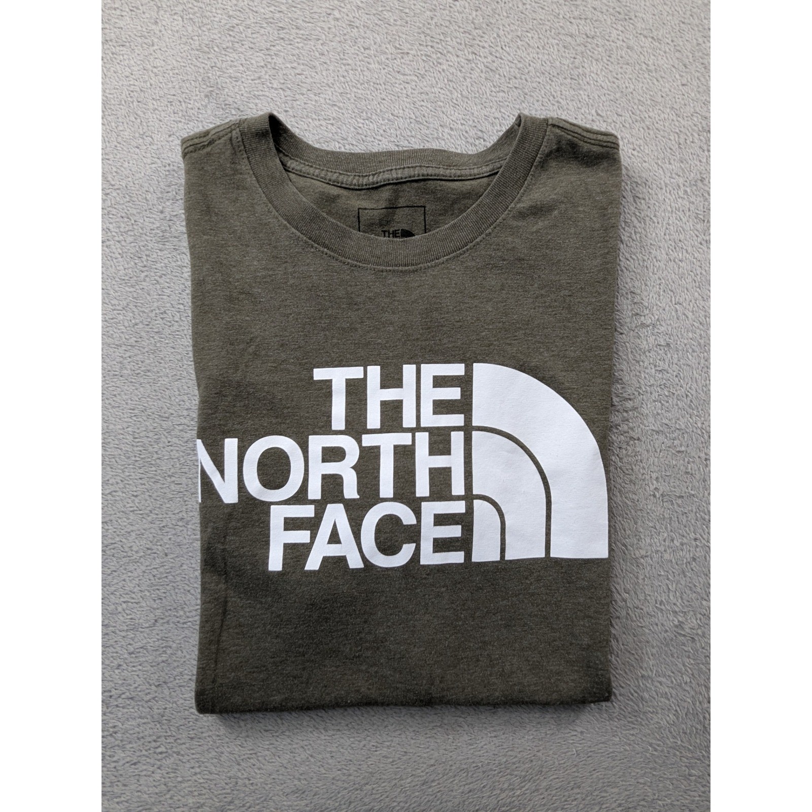 The North Face Mens Graphic T-Shirt Olive Green White Logo Cotton Blend Size L