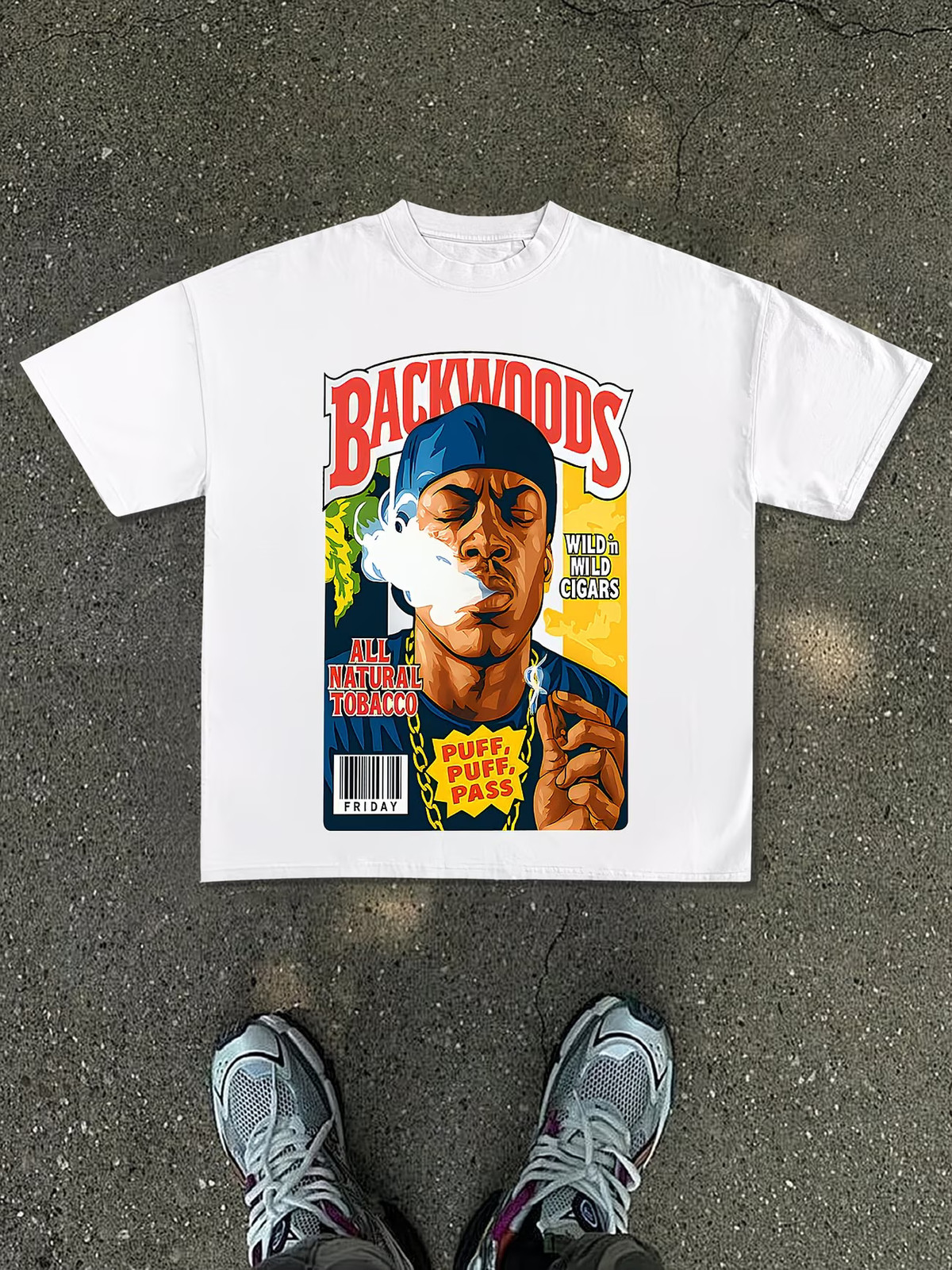 Men&rsquo;s New T-Shirt, Y2K Fashion Print, White Loose Fit, Features a Comic-style Ch
