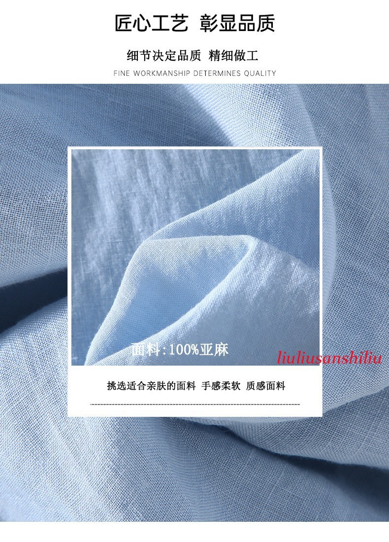 Retro Style Short Sleeve Pullover Mens Stand Collar 100% Linen Shirt Half Button