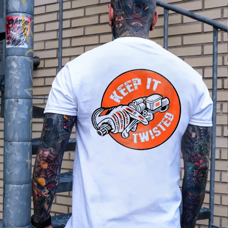 KEEP IT TWISTED T-Shirt Motor Head Engine Graphic Biker Motorcycle Casual Tee