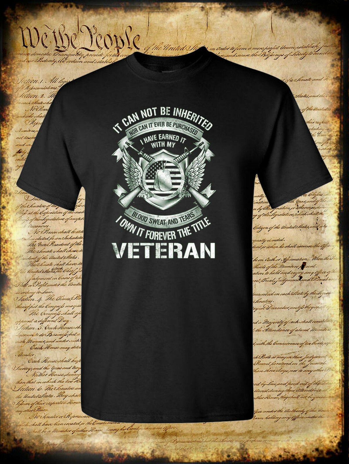 Military Veteran T-Shirt – USA Flag Blood Sweat Tears – Army Marines Navy