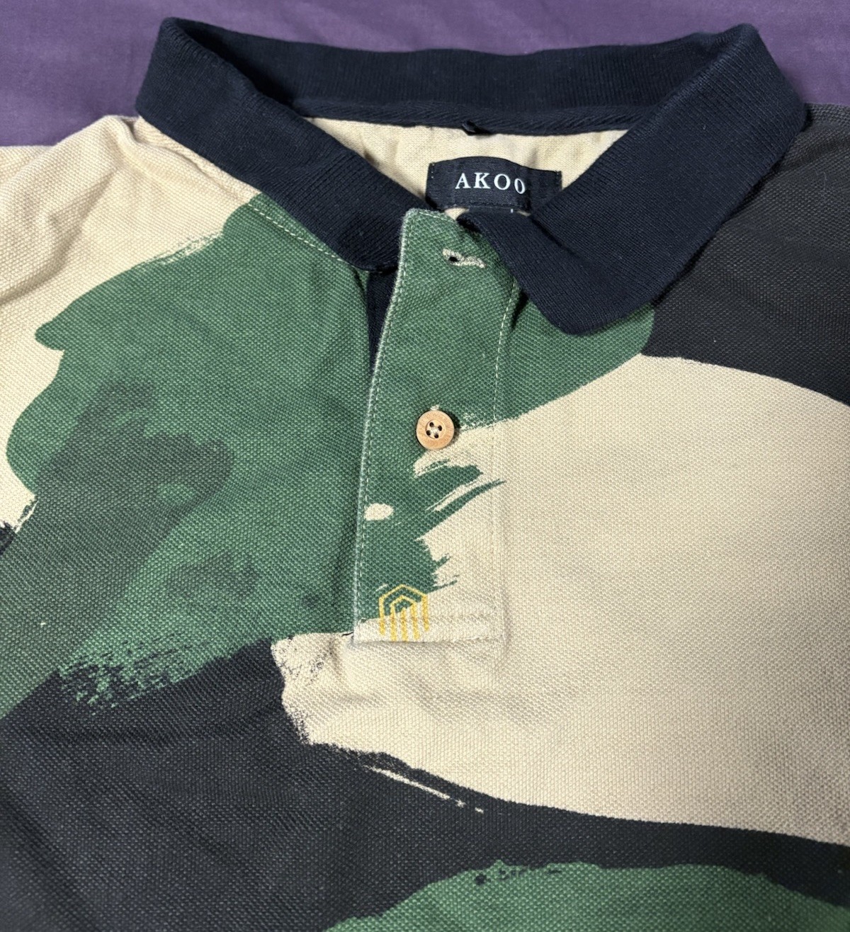 Vintage Polo Shirt T Shirt Large Akoo Camouflage Print Multicoloured Tee 4xl