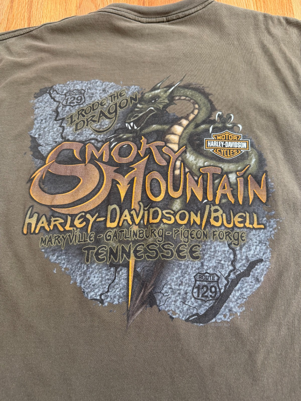 Harley Davidson I Rode The Dragon T Shirt Size Large Gray Smokey Mountain TN 07